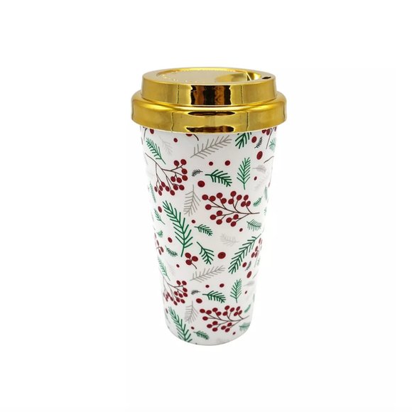 Melwood | NWT 2 Piece Holly Berry Acrylic Travel Mug & Wine Glass Set - Picture 4 of 7